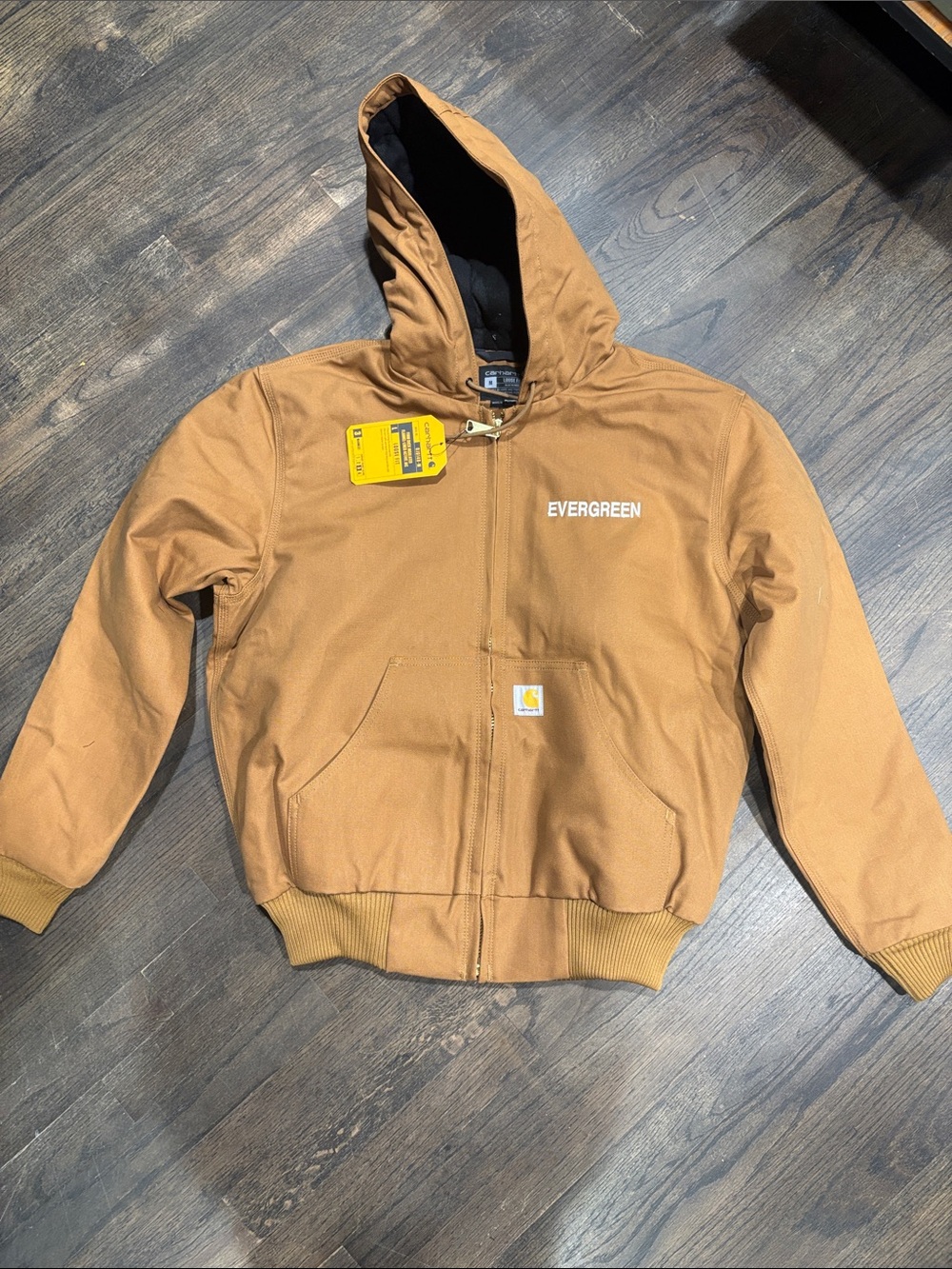 Carhartt Brown J140 Zip-Up Hooded Work Jacket with Gold Hardware